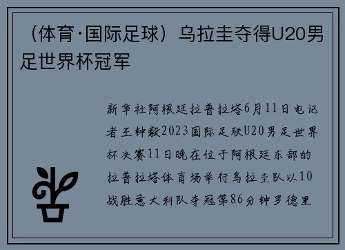 （体育·国际足球）乌拉圭夺得U20男足世界杯冠军